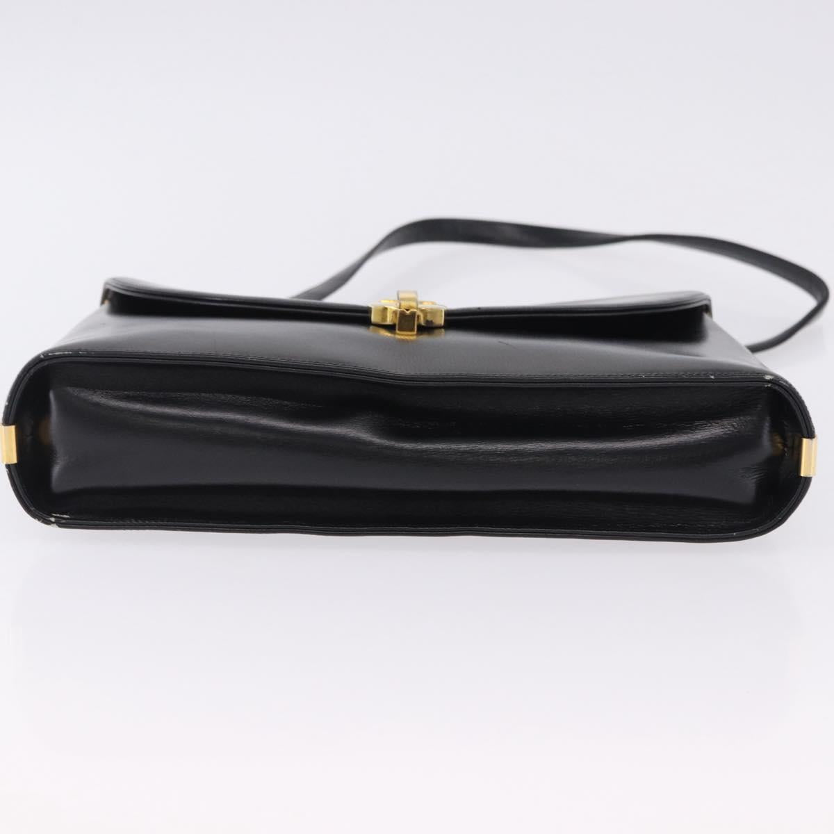 Christian Dior Hand Bag Calf Skin 2way Black Gold Auth 196348A