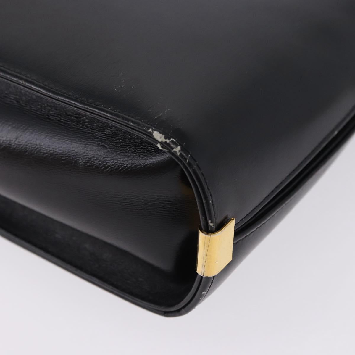 Christian Dior Hand Bag Calf Skin 2way Black Gold Auth 196348A