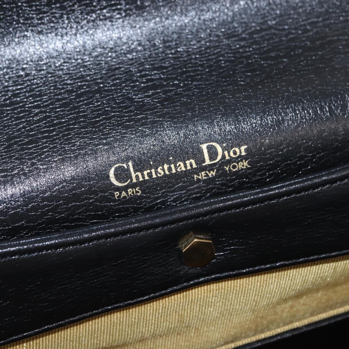 Christian Dior Hand Bag Calf Skin 2way Black Gold Auth 196348A