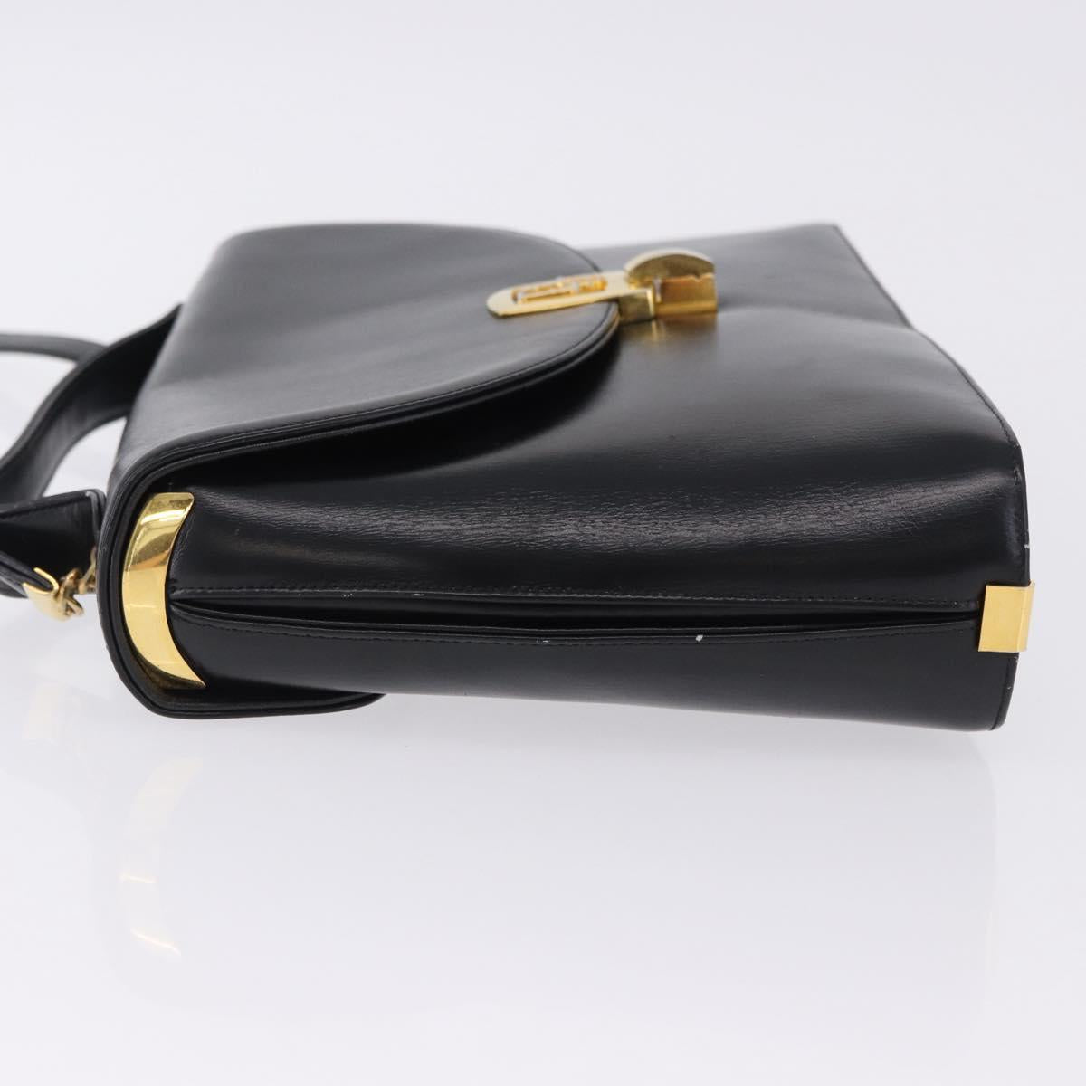 Christian Dior Hand Bag Calf Skin 2way Black Gold Auth 196348A