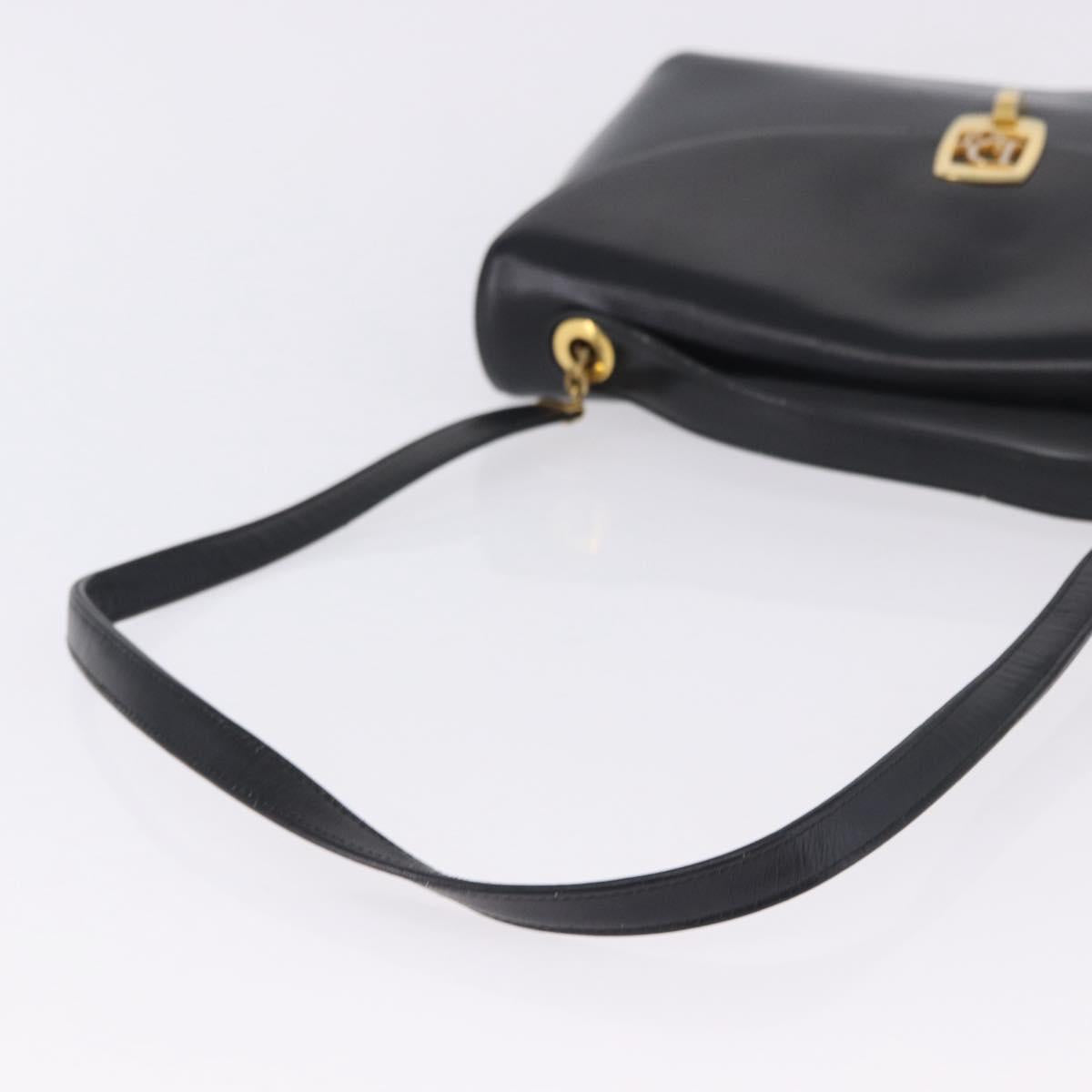 Christian Dior Hand Bag Calf Skin 2way Black Gold Auth 196348A