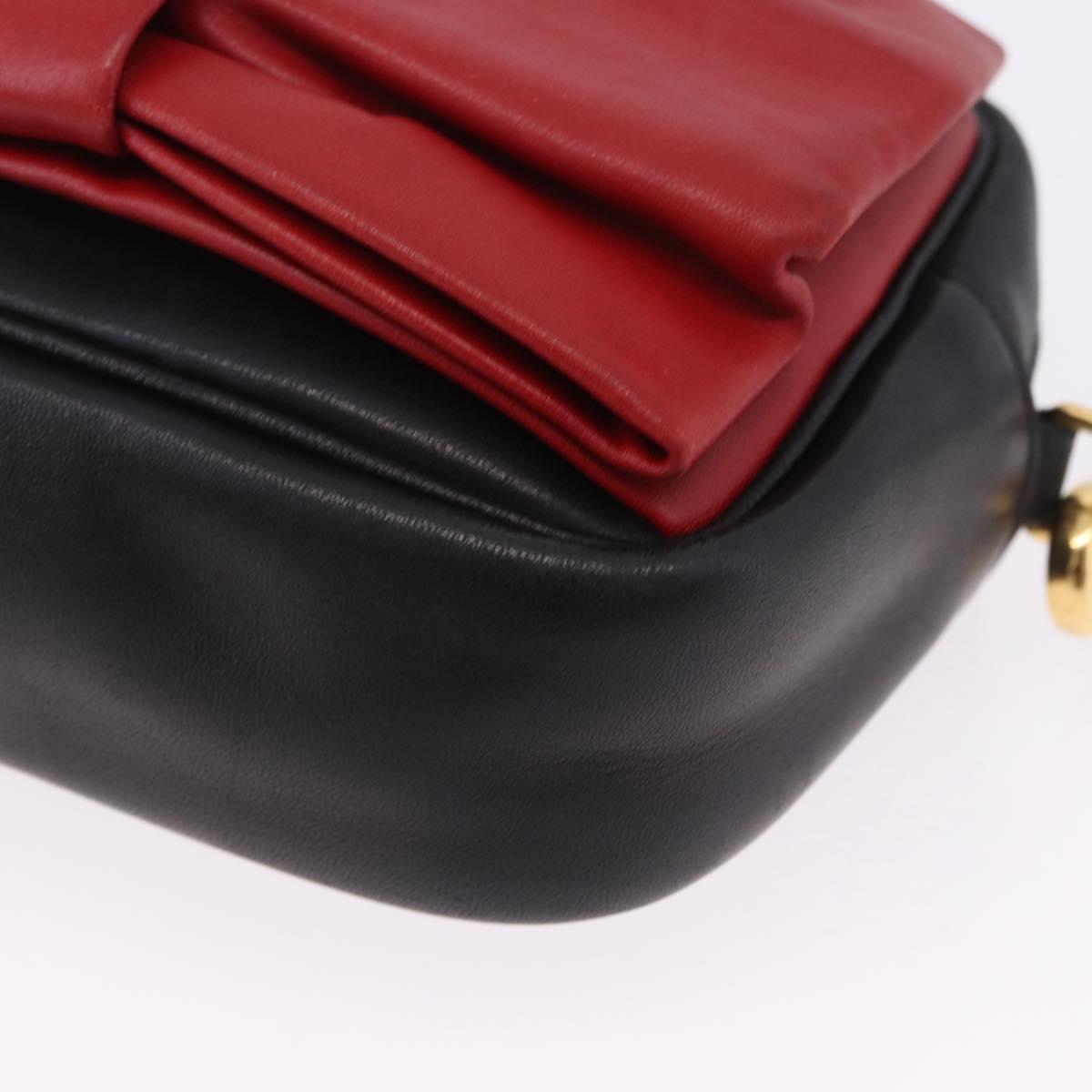 PRADA Ribbon Shoulder Bag Leather Black Gold Auth 196349A