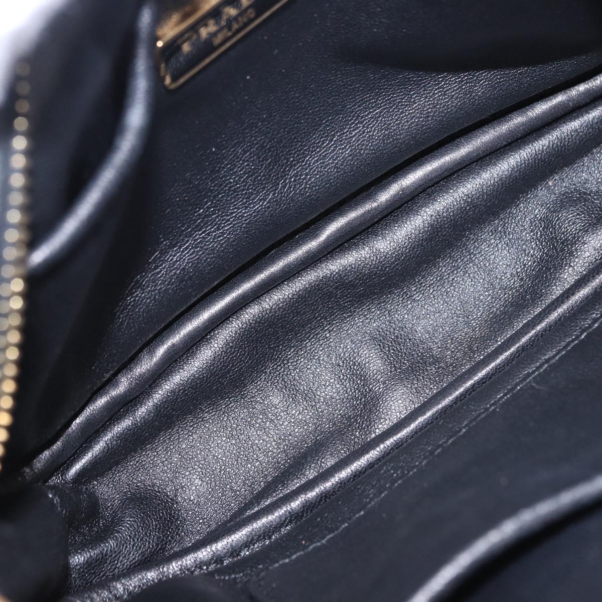 PRADA Ribbon Shoulder Bag Leather Black Gold Auth 196349A