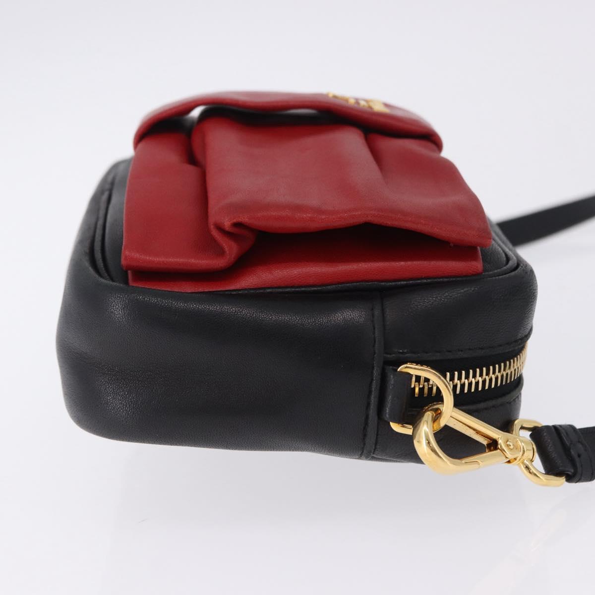 PRADA Ribbon Shoulder Bag Leather Black Gold Auth 196349A