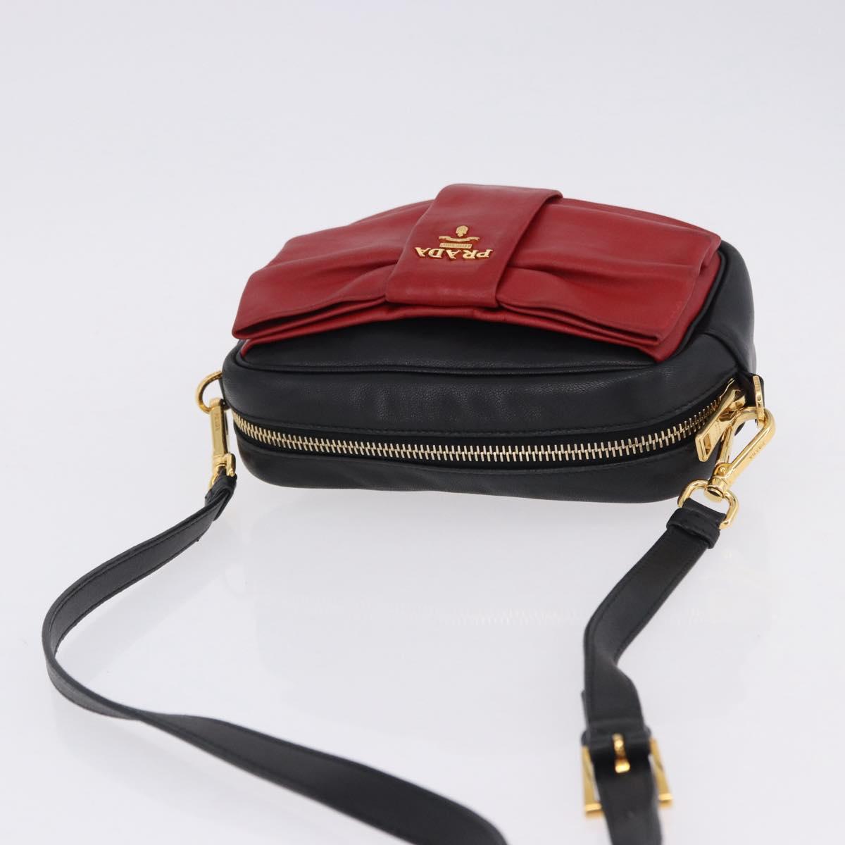 PRADA Ribbon Shoulder Bag Leather Black Gold Auth 196349A