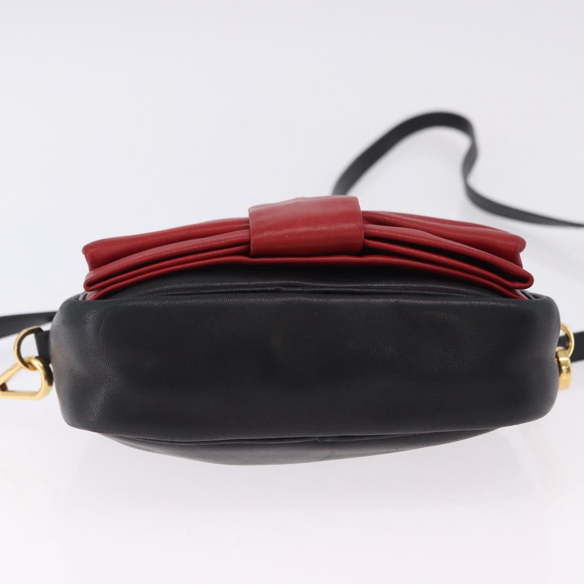 PRADA Ribbon Shoulder Bag Leather Black Gold Auth 196349A