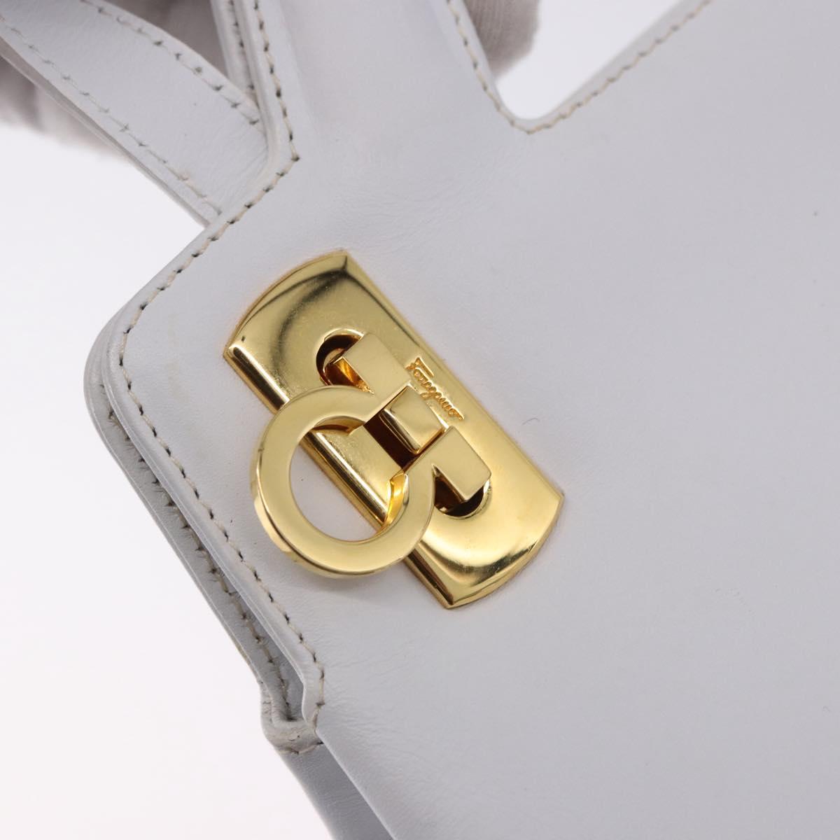 Salvatore Ferragamo Gancini Hand Bag Leather 2way White Gold Auth 196350