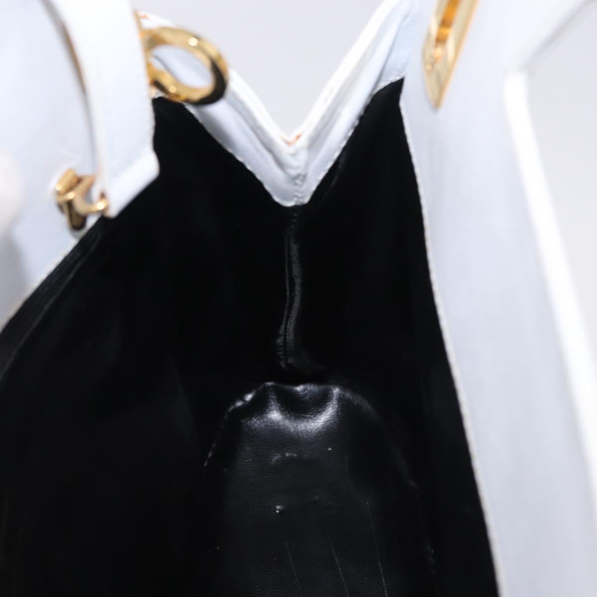 Salvatore Ferragamo Gancini Hand Bag Leather 2way White Gold Auth 196350