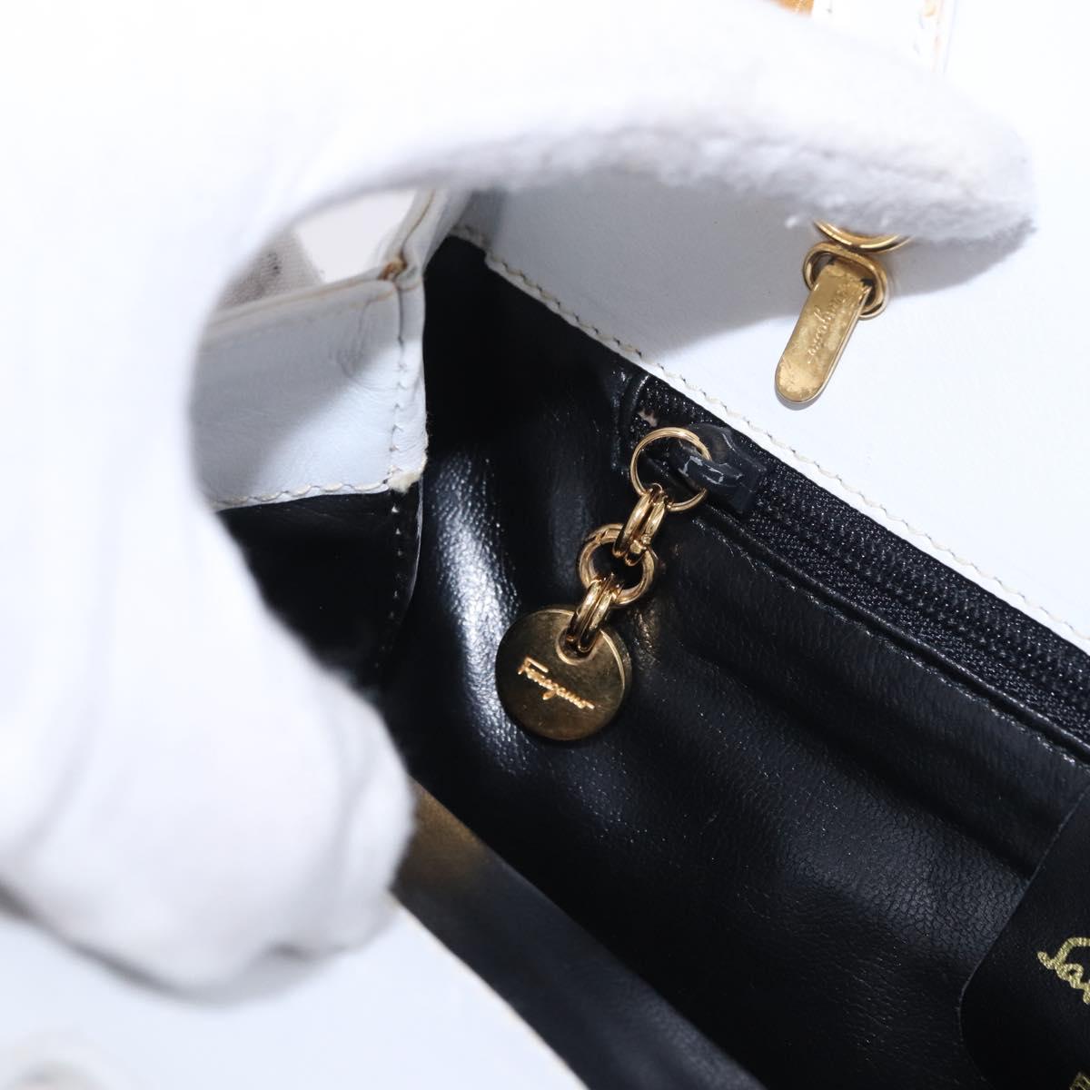 Salvatore Ferragamo Gancini Hand Bag Leather 2way White Gold Auth 196350