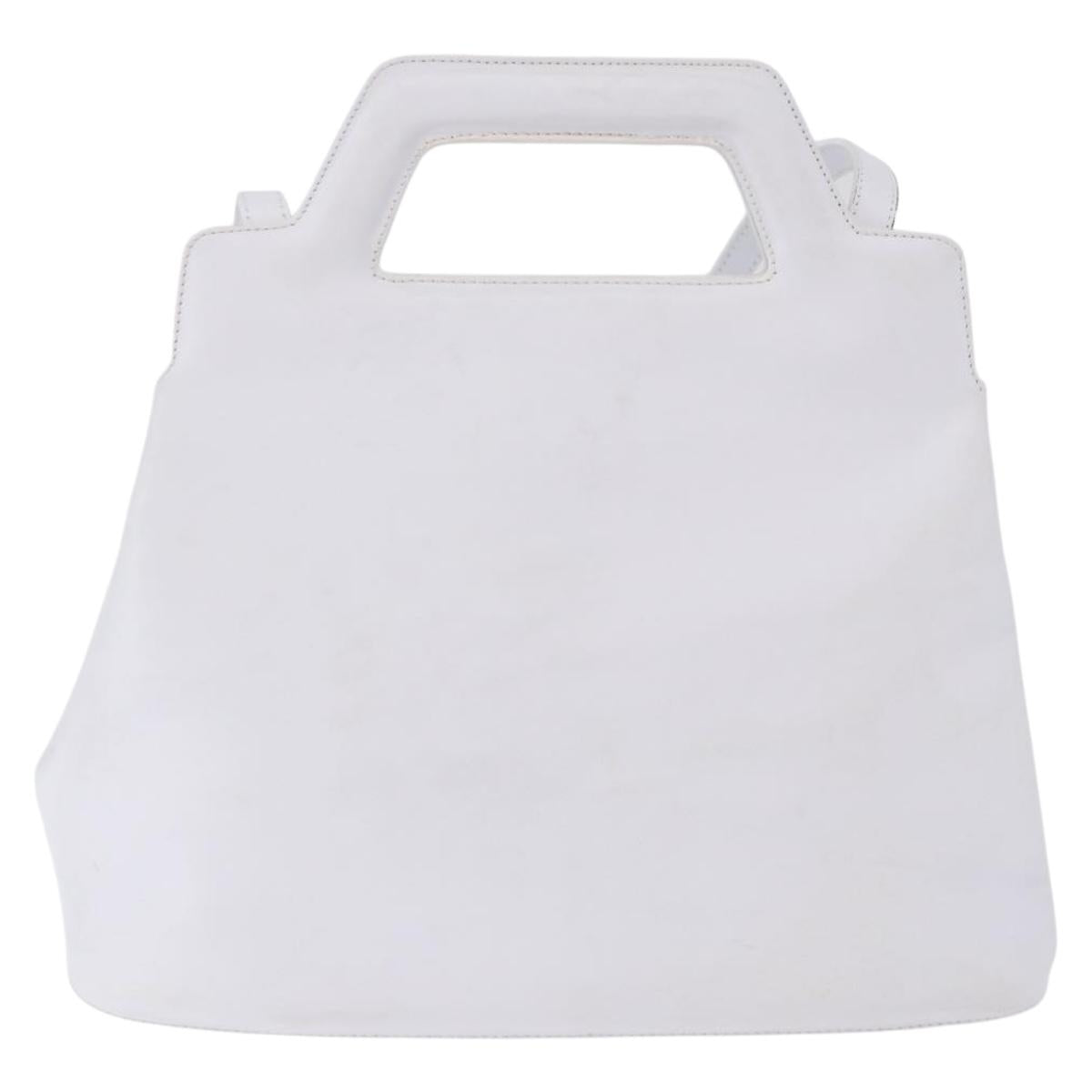 Salvatore Ferragamo Gancini Hand Bag Leather 2way White Gold Auth 196350