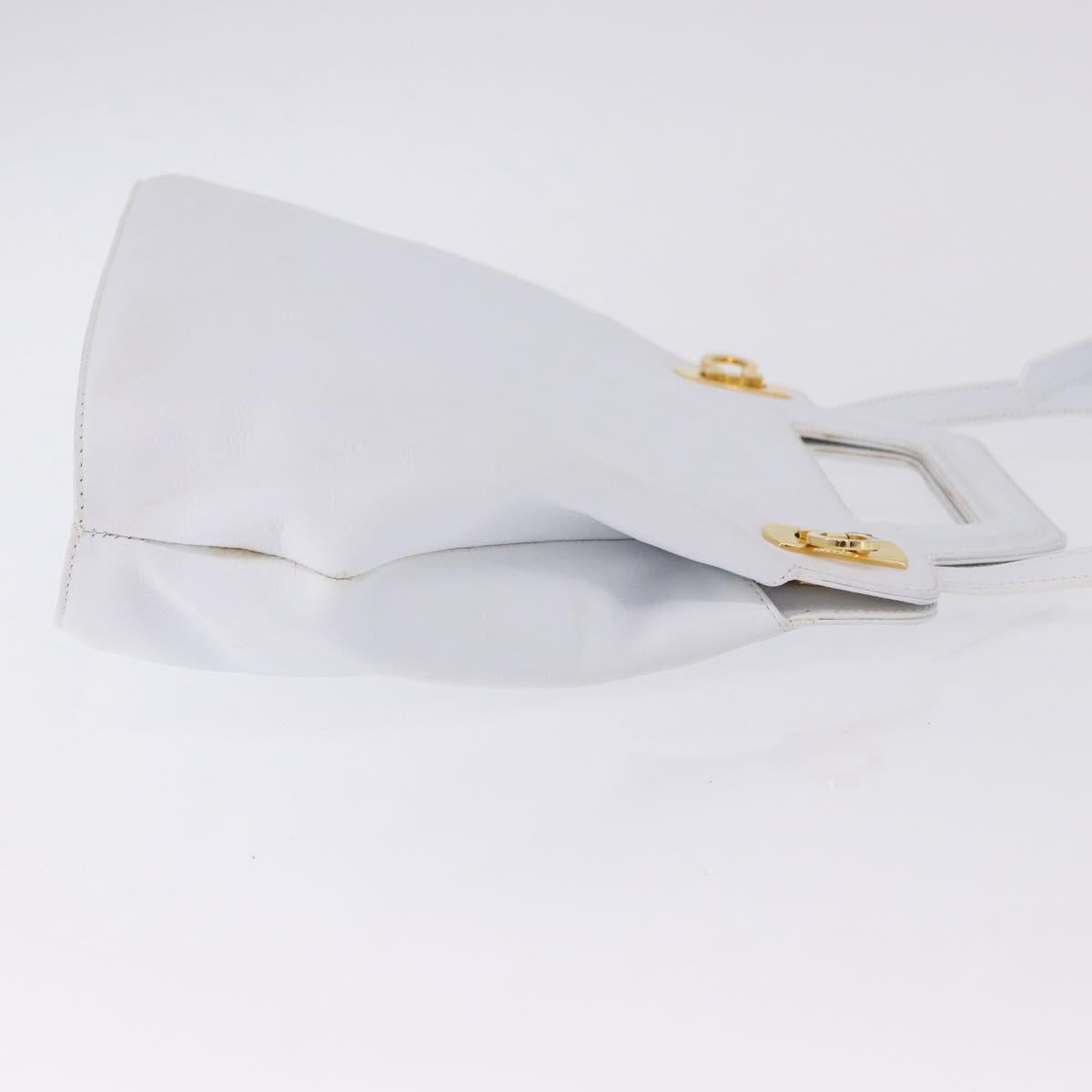 Salvatore Ferragamo Gancini Hand Bag Leather 2way White Gold Auth 196350