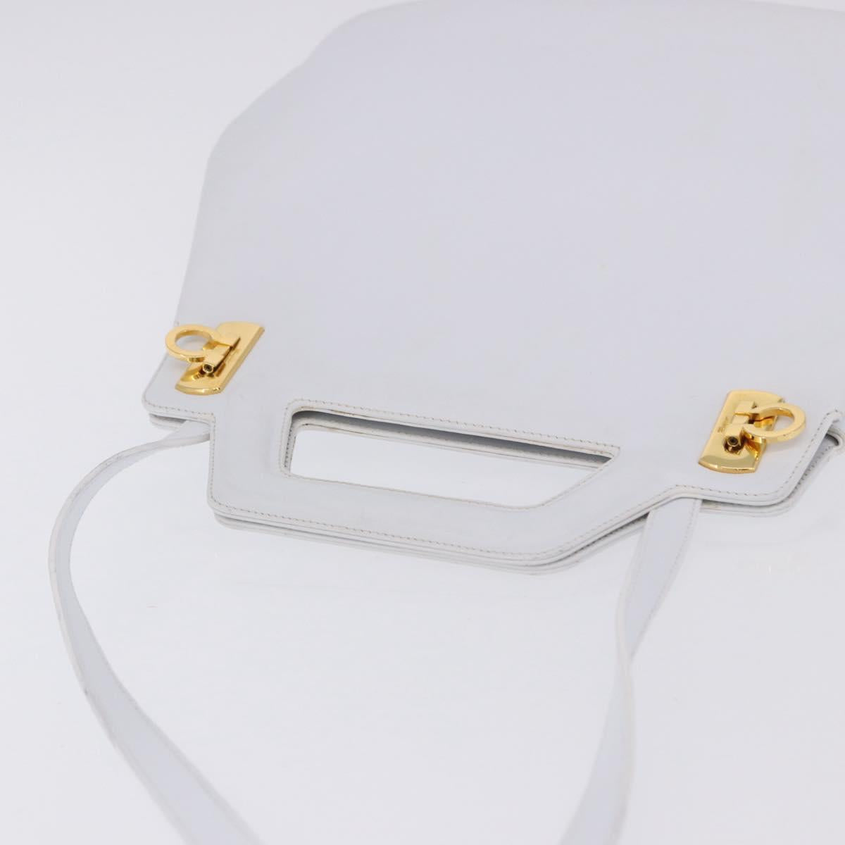 Salvatore Ferragamo Gancini Hand Bag Leather 2way White Gold Auth 196350