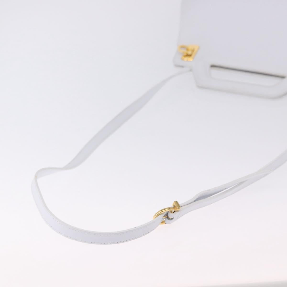 Salvatore Ferragamo Gancini Hand Bag Leather 2way White Gold Auth 196350