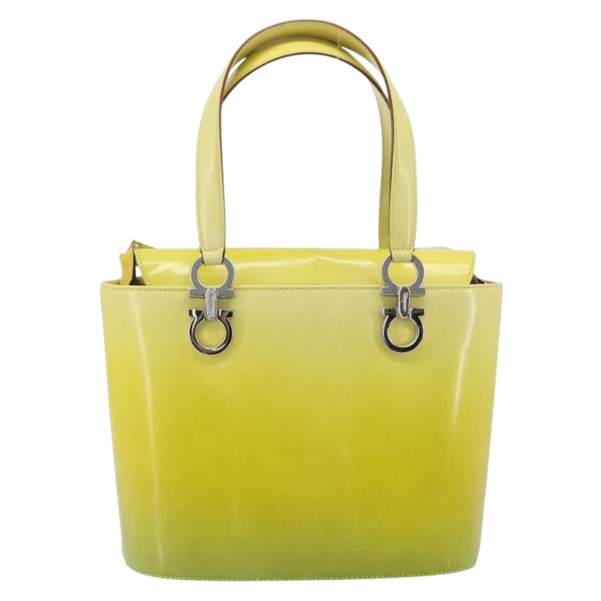 Salvatore Ferragamo Gancini Hand Bag Leather 2way Yellow Silver Auth 196351