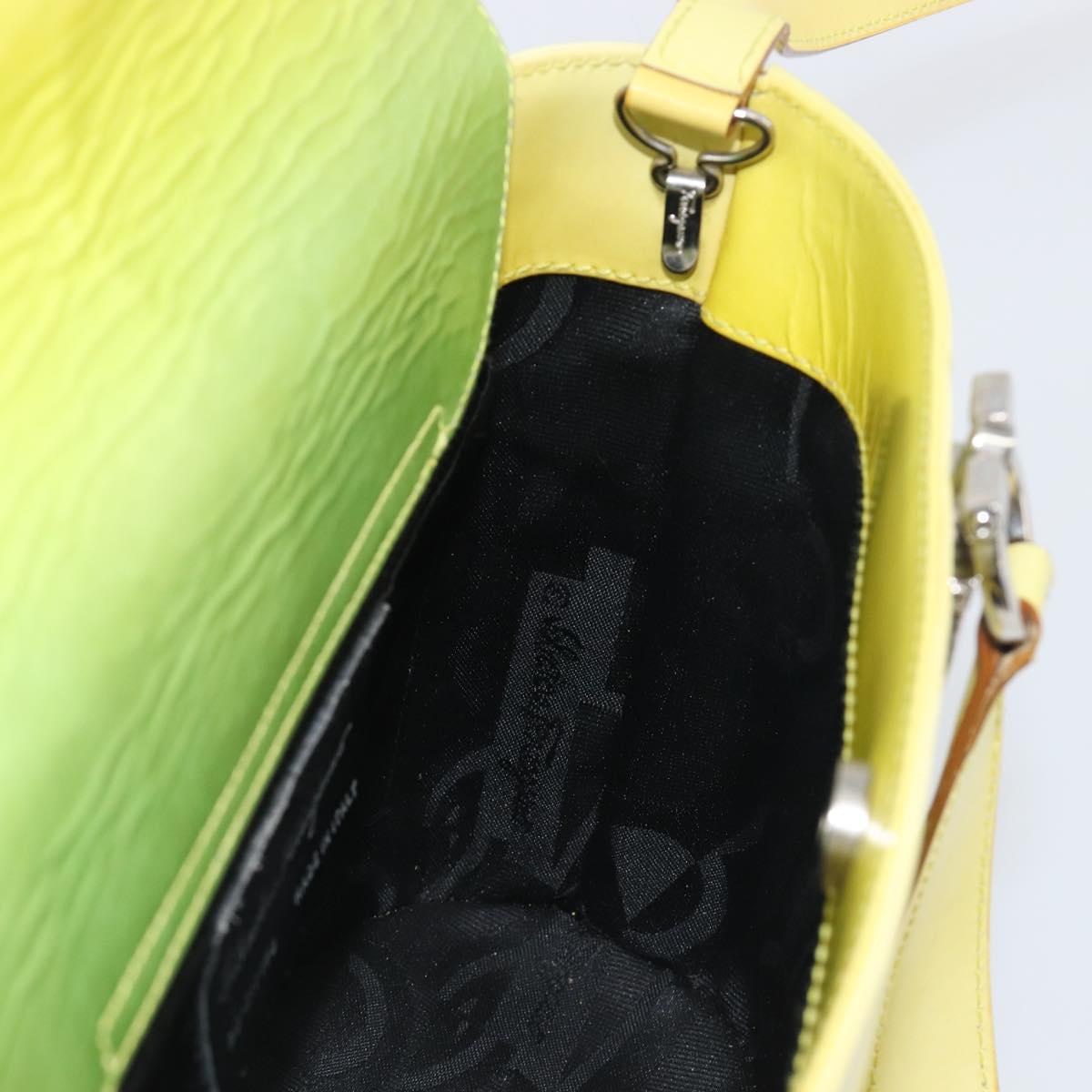 Salvatore Ferragamo Gancini Hand Bag Leather 2way Yellow Silver Auth 196351