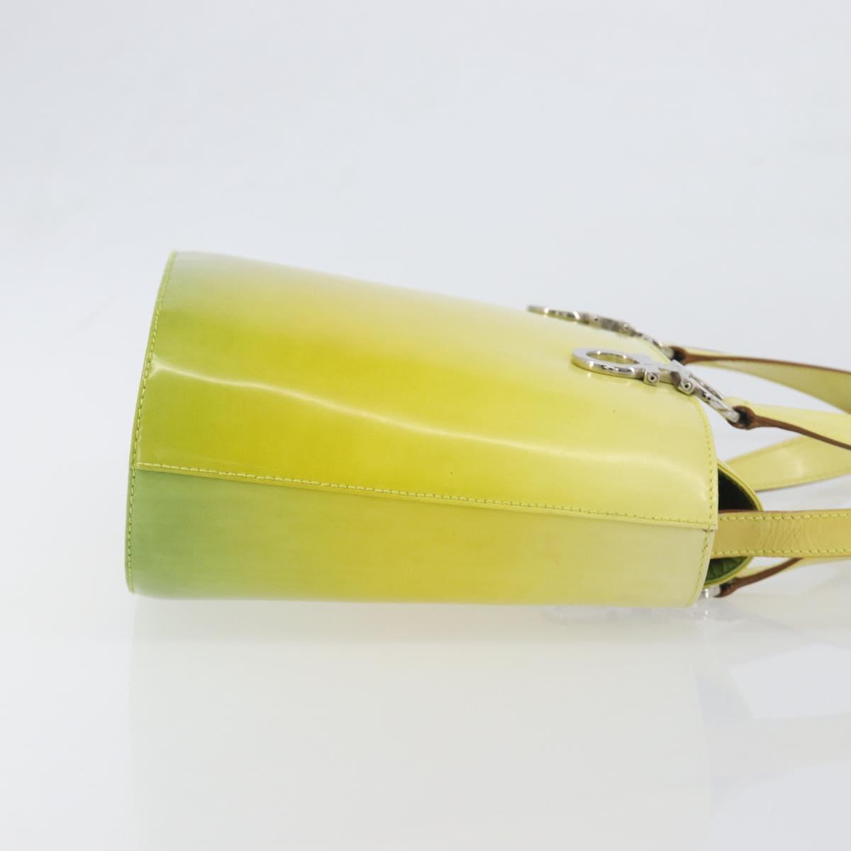 Salvatore Ferragamo Gancini Hand Bag Leather 2way Yellow Silver Auth 196351