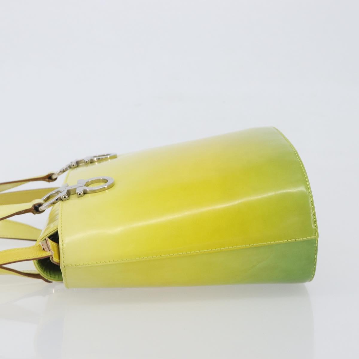 Salvatore Ferragamo Gancini Hand Bag Leather 2way Yellow Silver Auth 196351