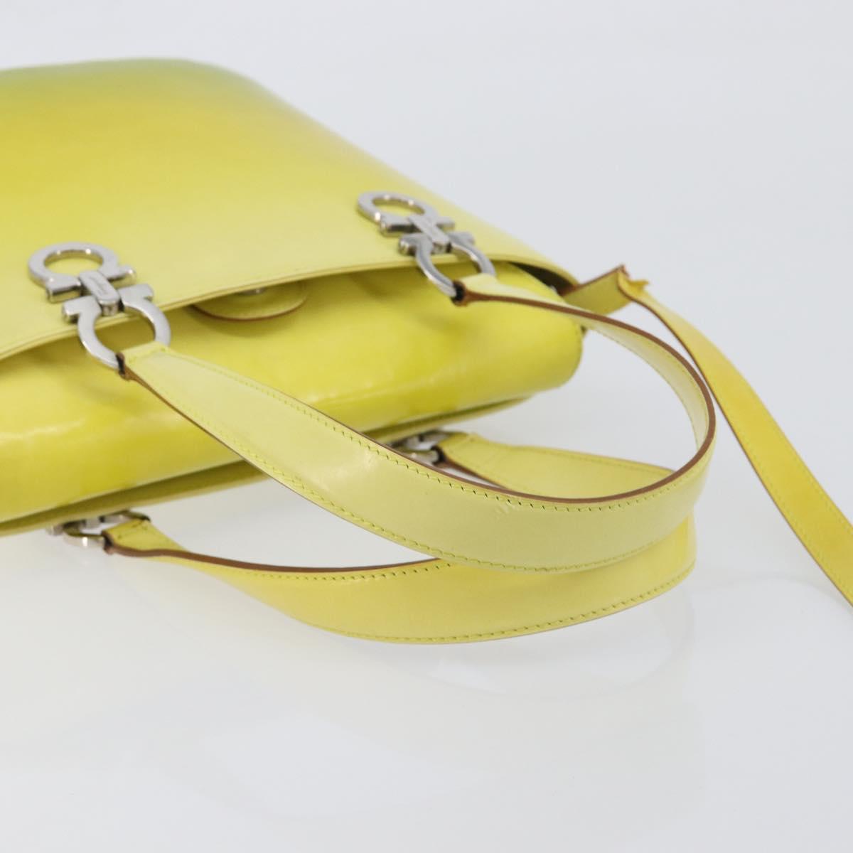 Salvatore Ferragamo Gancini Hand Bag Leather 2way Yellow Silver Auth 196351