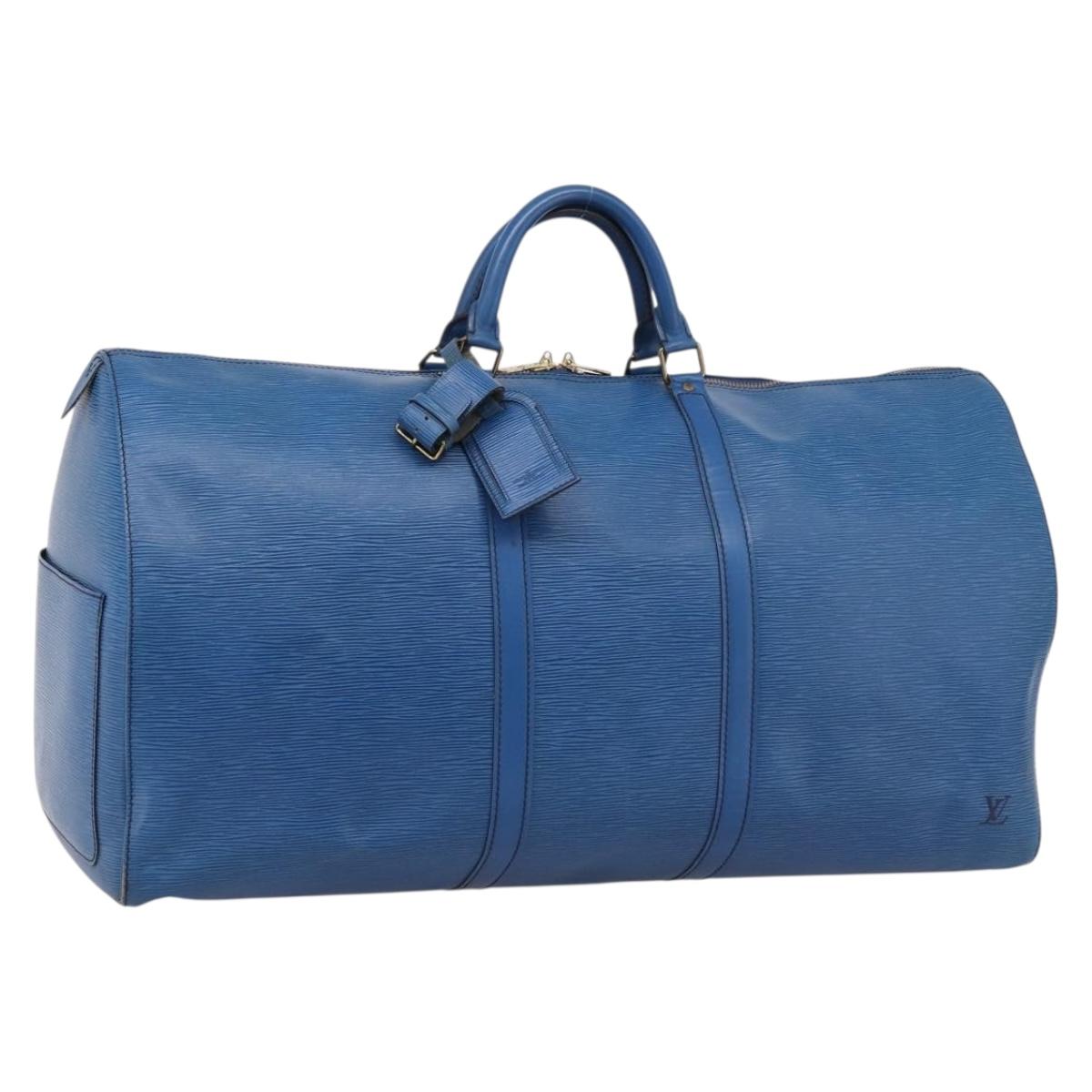 LOUIS VUITTON Epi Keepall 60 Boston Bag Blue M42945 LV Auth 196353A