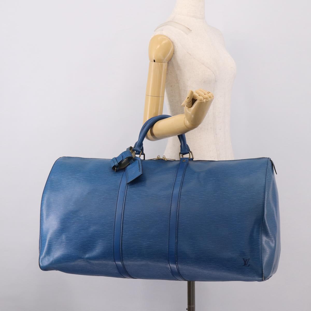 LOUIS VUITTON Epi Keepall 60 Boston Bag Blue M42945 LV Auth 196353A