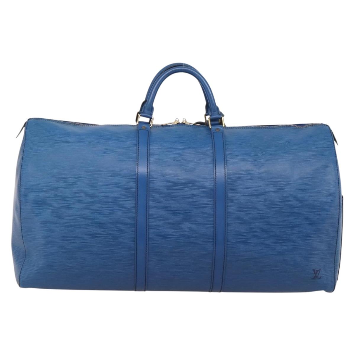 LOUIS VUITTON Epi Keepall 60 Boston Bag Blue M42945 LV Auth 196353A