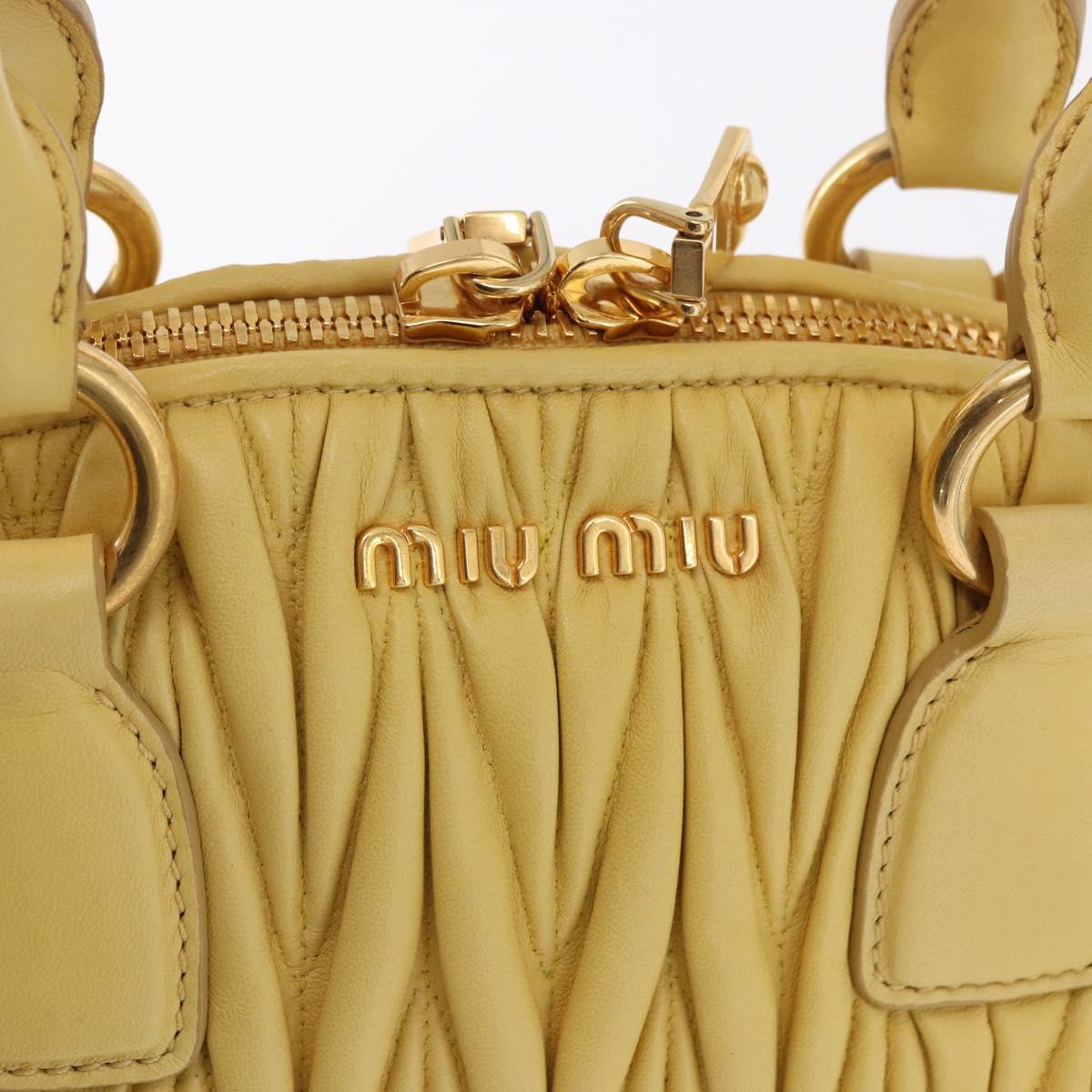 Miu Miu Matelasse Hand Bag Lamb Skin 2way Yellow Gold Auth 196355M