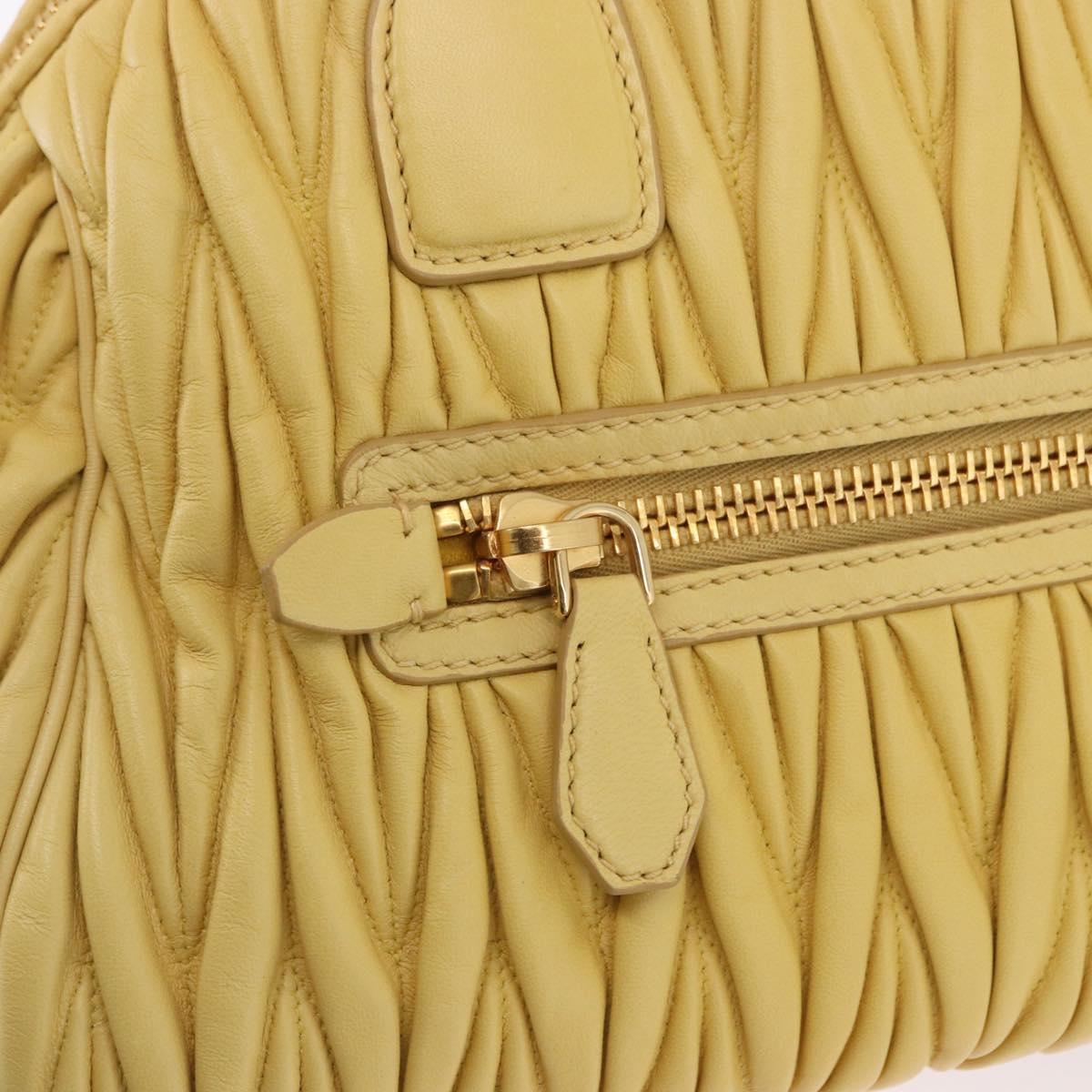 Miu Miu Matelasse Hand Bag Lamb Skin 2way Yellow Gold Auth 196355M