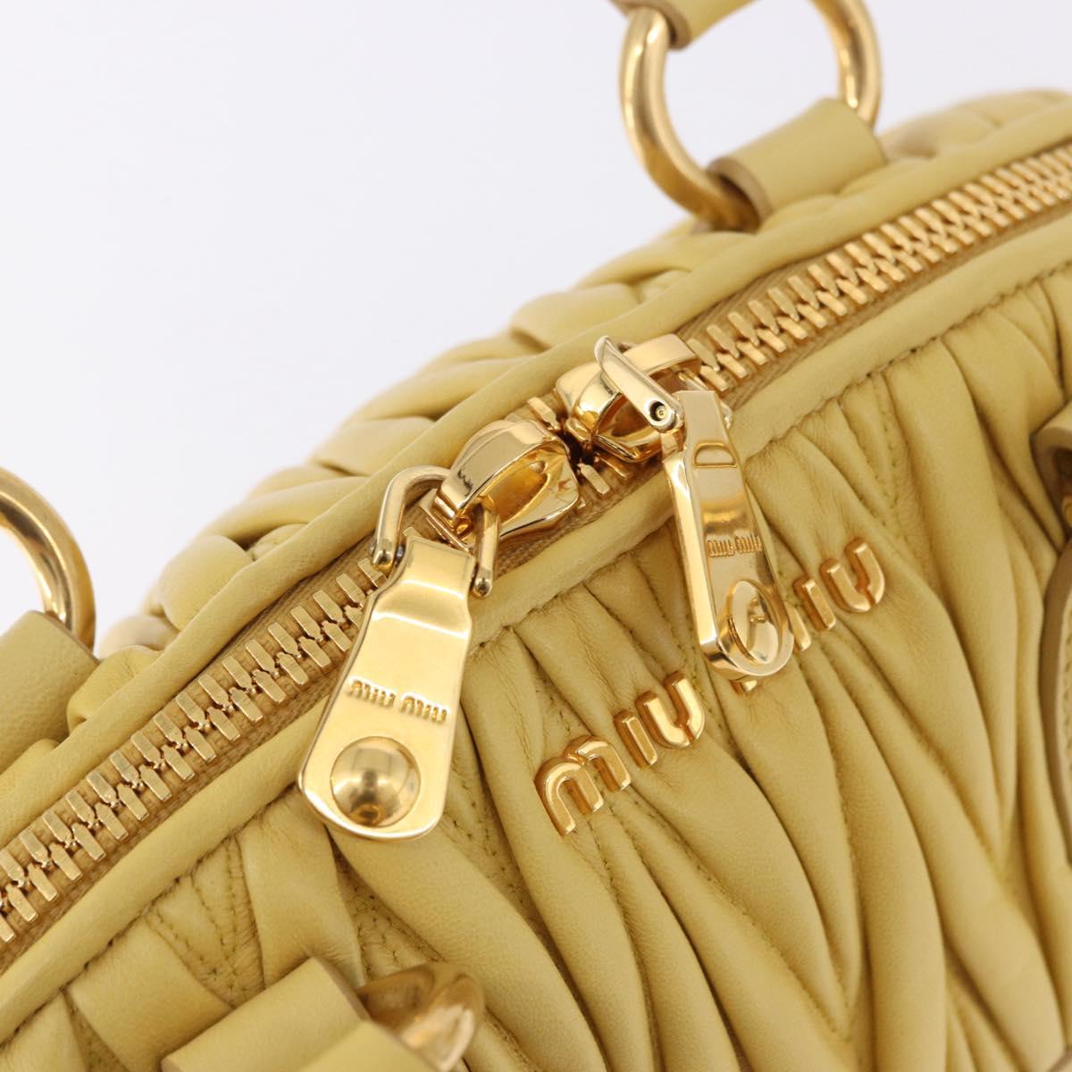 Miu Miu Matelasse Hand Bag Lamb Skin 2way Yellow Gold Auth 196355M
