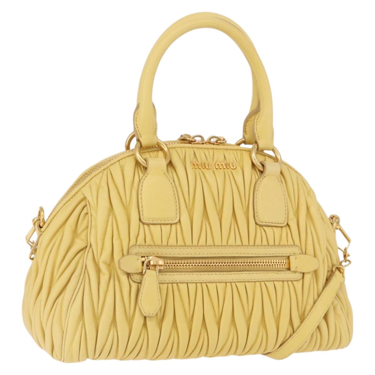 Miu Miu Matelasse Hand Bag Lamb Skin 2way Yellow Gold Auth 196355M