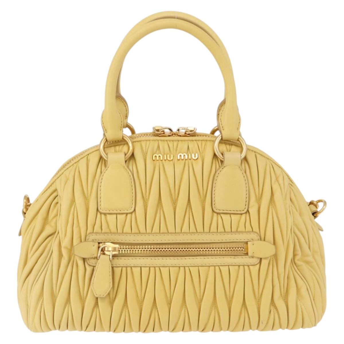 Miu Miu Matelasse Hand Bag Lamb Skin 2way Yellow Gold Auth 196355M