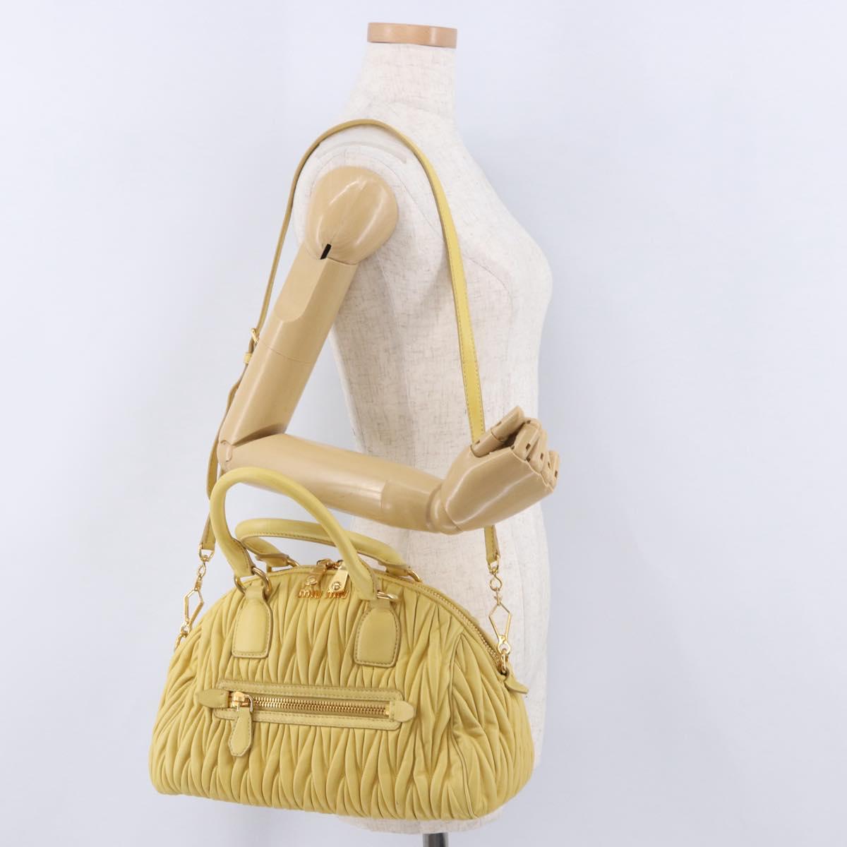 Miu Miu Matelasse Hand Bag Lamb Skin 2way Yellow Gold Auth 196355M