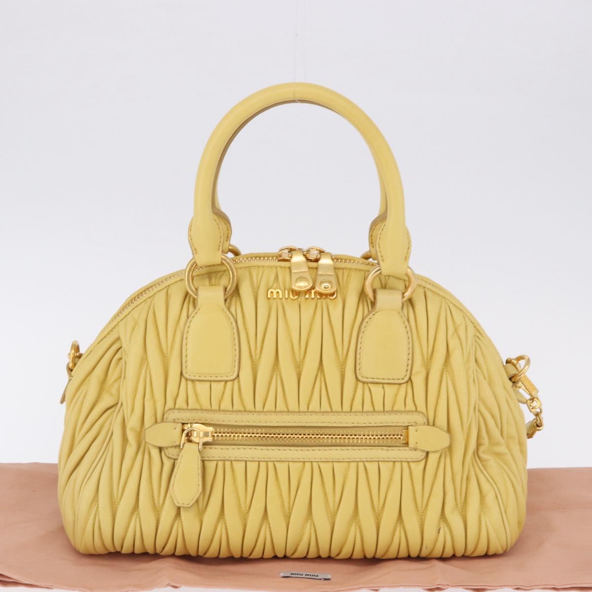 Miu Miu Matelasse Hand Bag Lamb Skin 2way Yellow Gold Auth 196355M