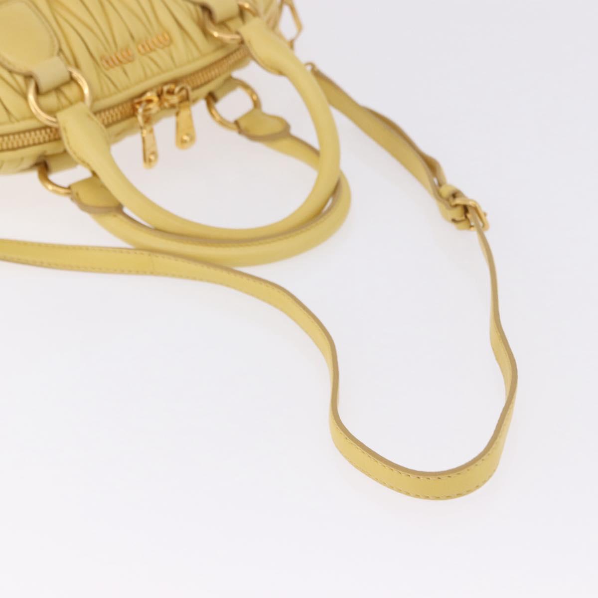 Miu Miu Matelasse Hand Bag Lamb Skin 2way Yellow Gold Auth 196355M