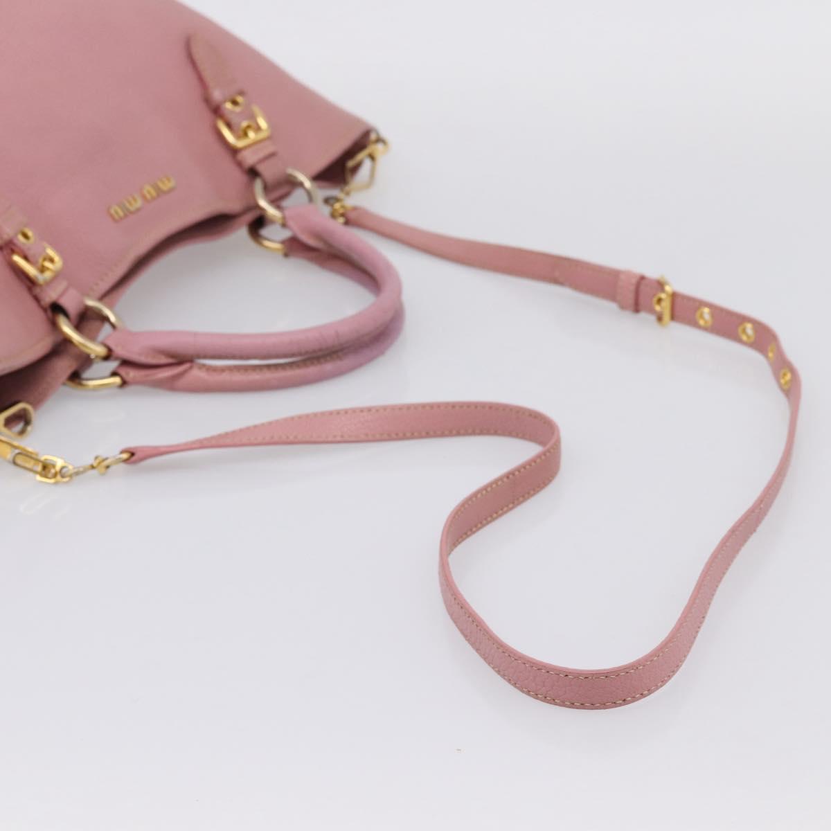 Miu Miu Hand Bag Leather 2way Pink Gold Auth 196356