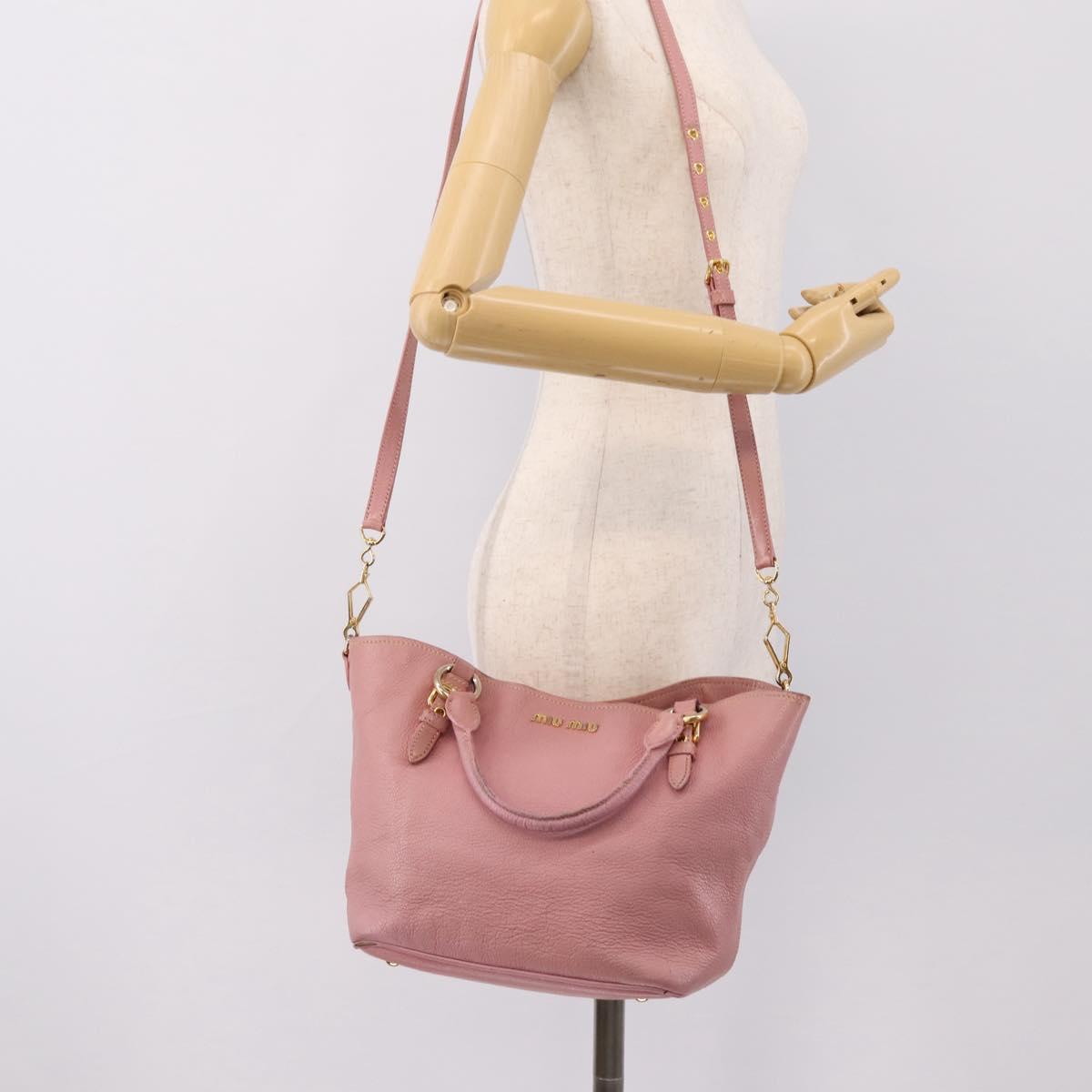 Miu Miu Hand Bag Leather 2way Pink Gold Auth 196356