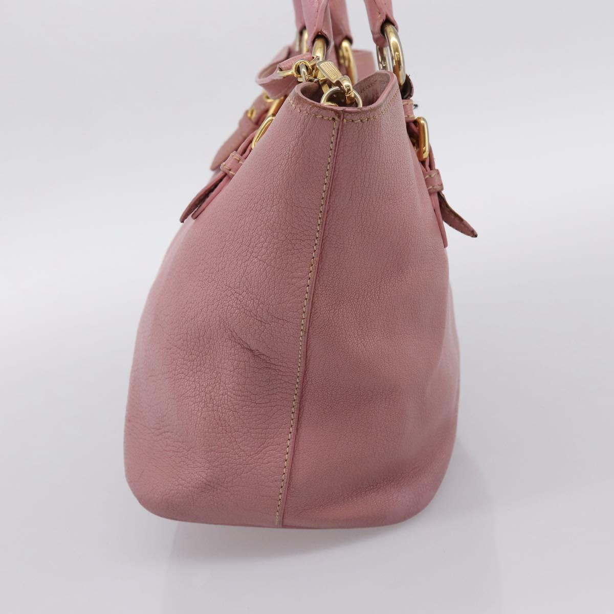 Miu Miu Hand Bag Leather 2way Pink Gold Auth 196356