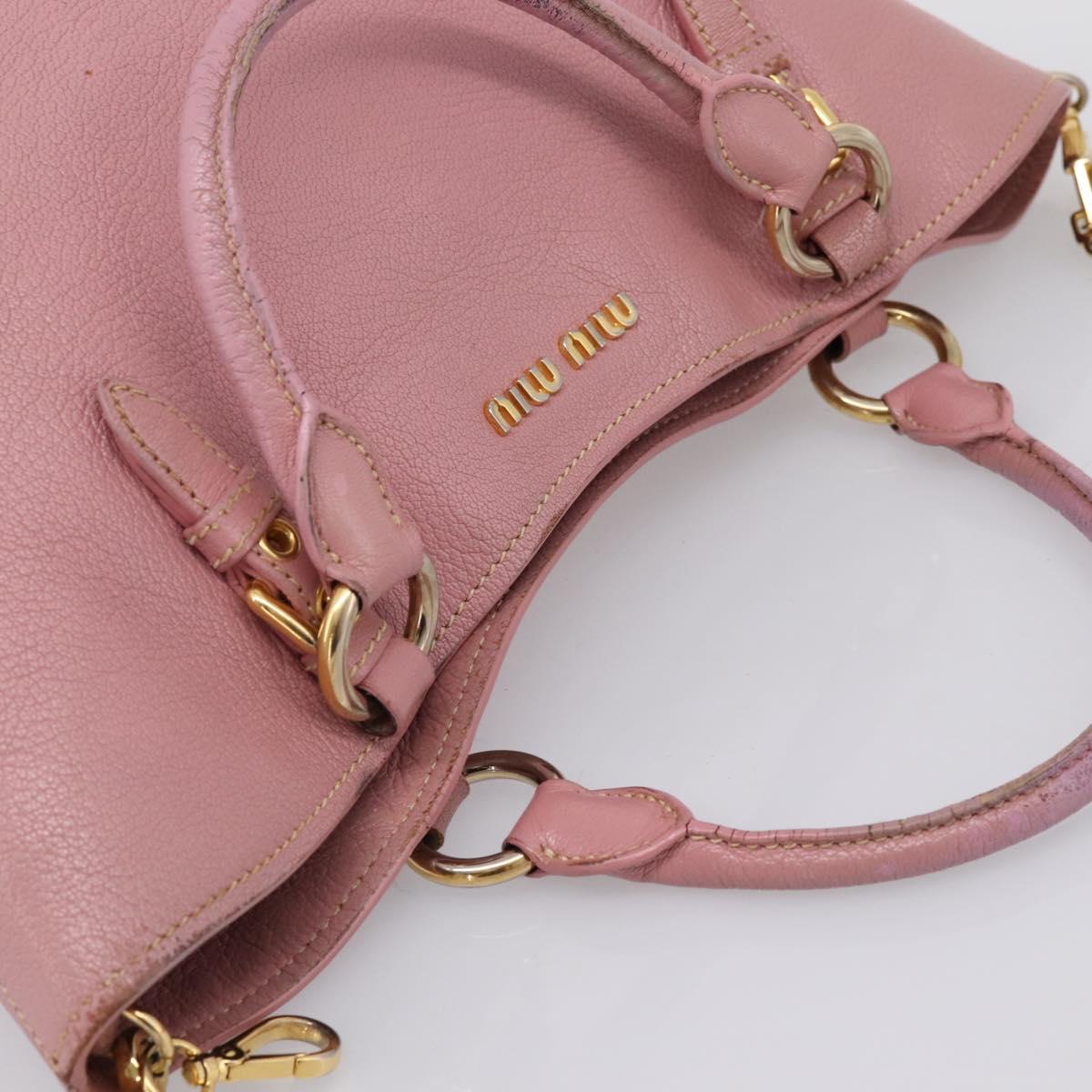 Miu Miu Hand Bag Leather 2way Pink Gold Auth 196356
