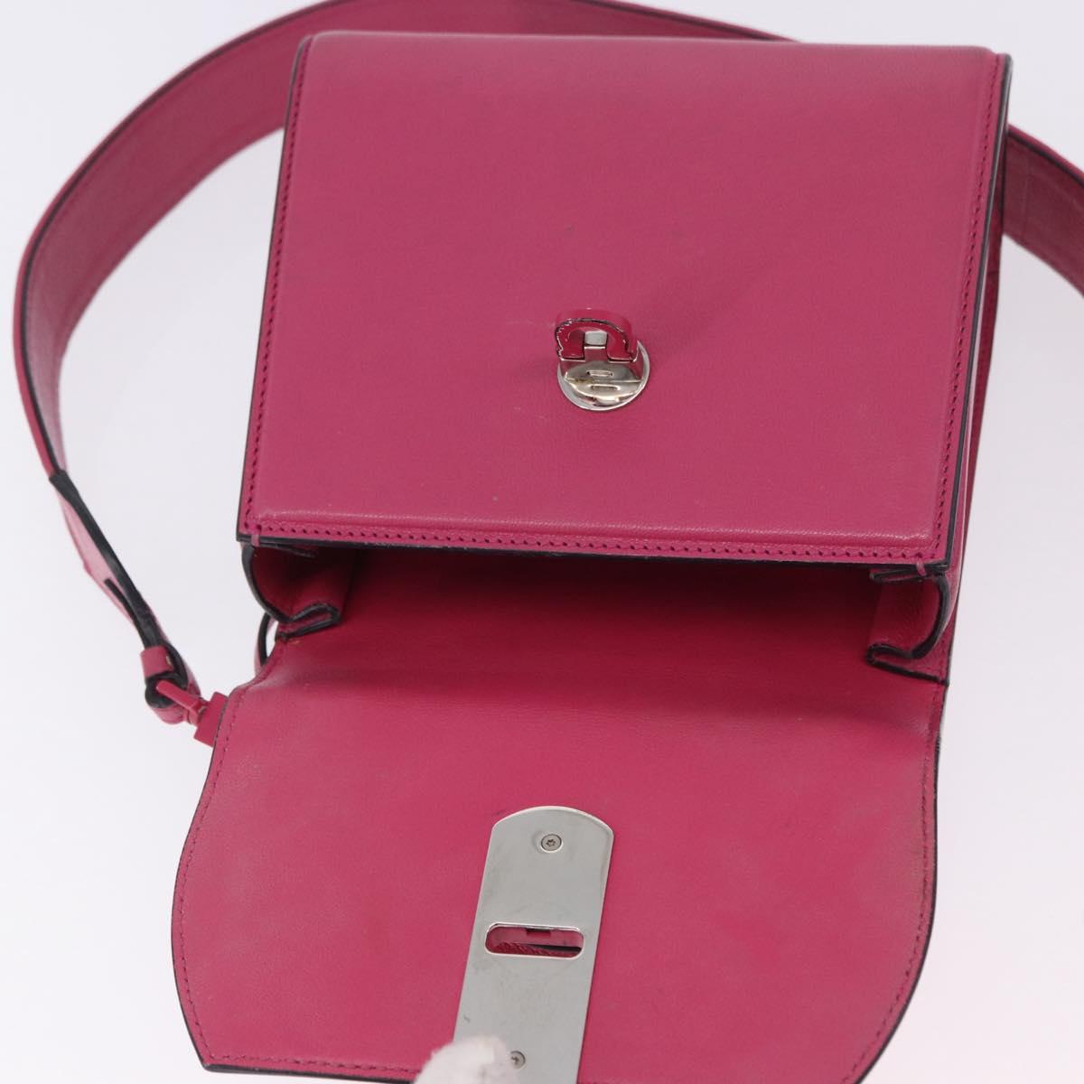 Salvatore Ferragamo Gancini Hand Bag Leather 2way Pink Silver Auth 196358A