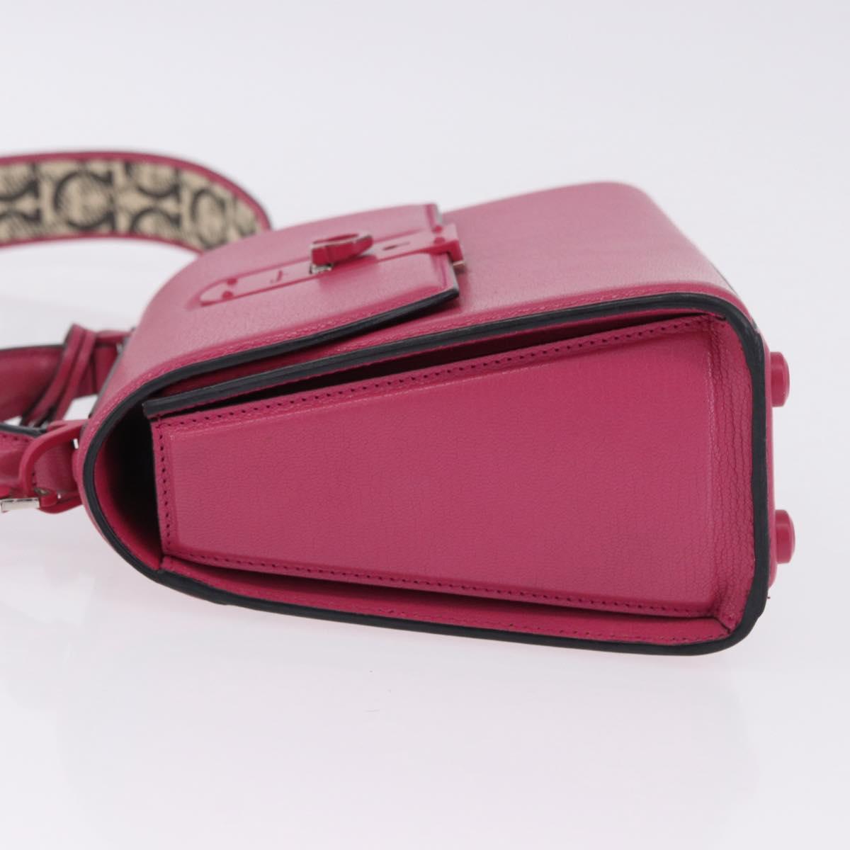 Salvatore Ferragamo Gancini Hand Bag Leather 2way Pink Silver Auth 196358A