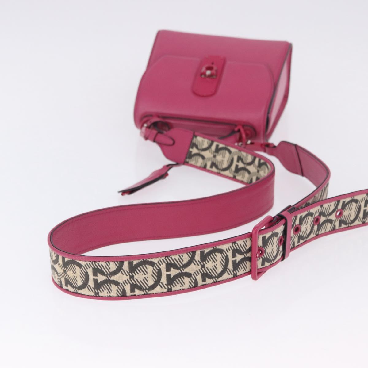 Salvatore Ferragamo Gancini Hand Bag Leather 2way Pink Silver Auth 196358A