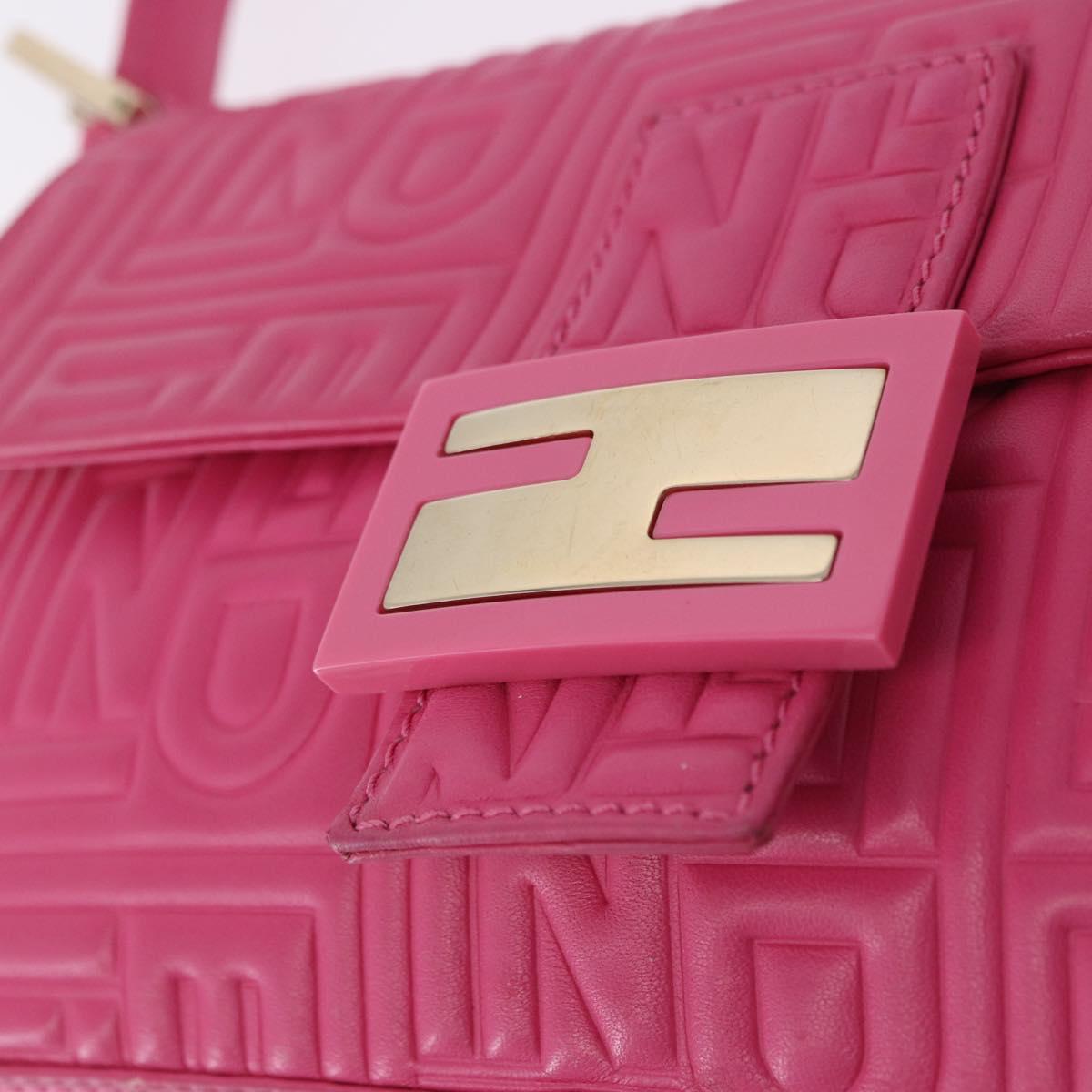 FENDI Mamma Baguette Shoulder Bag Leather Pink Gold Auth 196359M