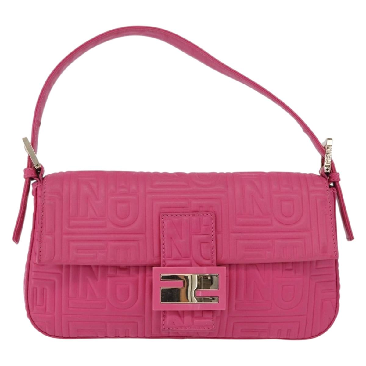FENDI Mamma Baguette Shoulder Bag Leather Pink Gold Auth 196359M