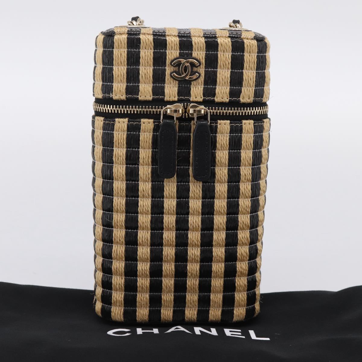 CHANEL Chain Shoulder Bag Raffia Beige Gold CC Auth 196361SAM