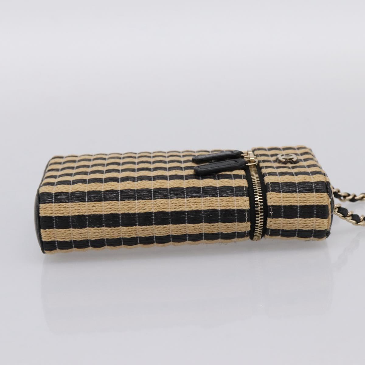CHANEL Chain Shoulder Bag Raffia Beige Gold CC Auth 196361SAM