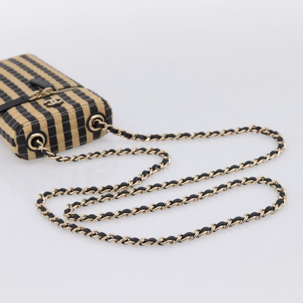CHANEL Chain Shoulder Bag Raffia Beige Gold CC Auth 196361SAM