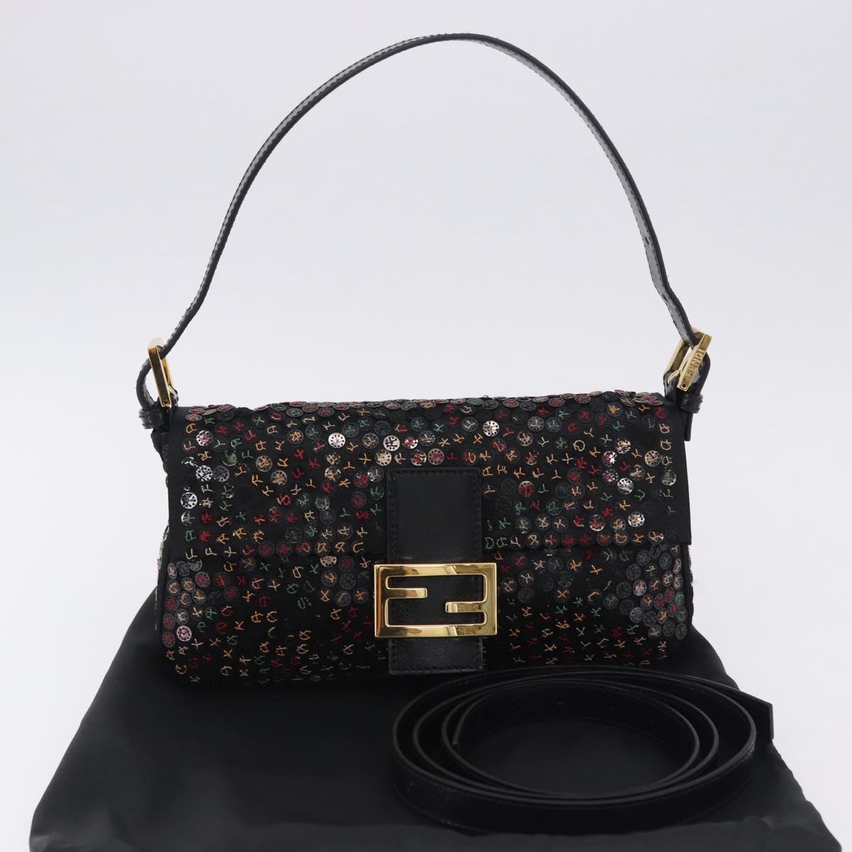 FENDI Mamma Baguette Shoulder Bag Nylon Sequins 2way Brown Gold Auth 196362SM