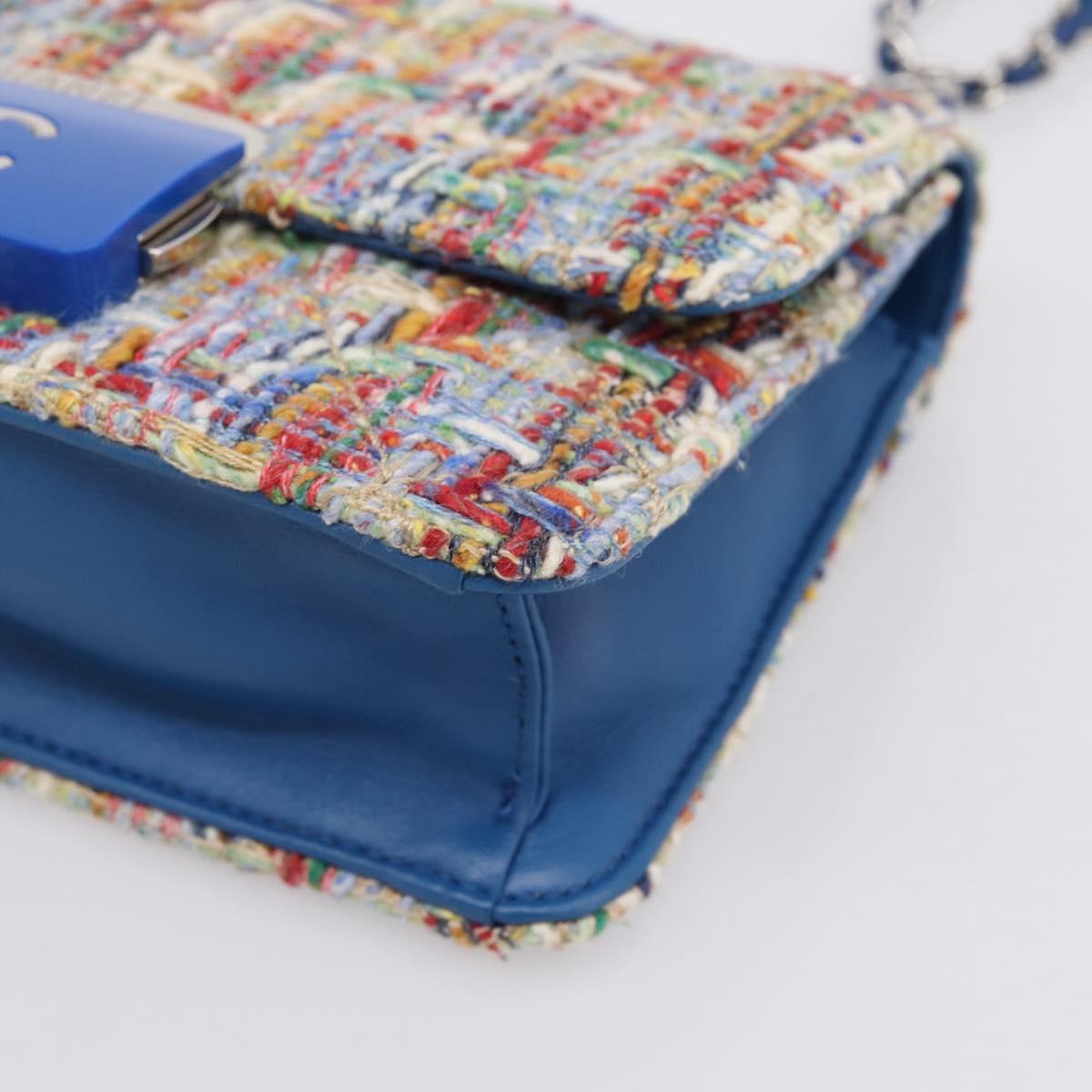 CHANEL Chain Shoulder Bag Tweed Multicolor Silver CC Auth 196363SM