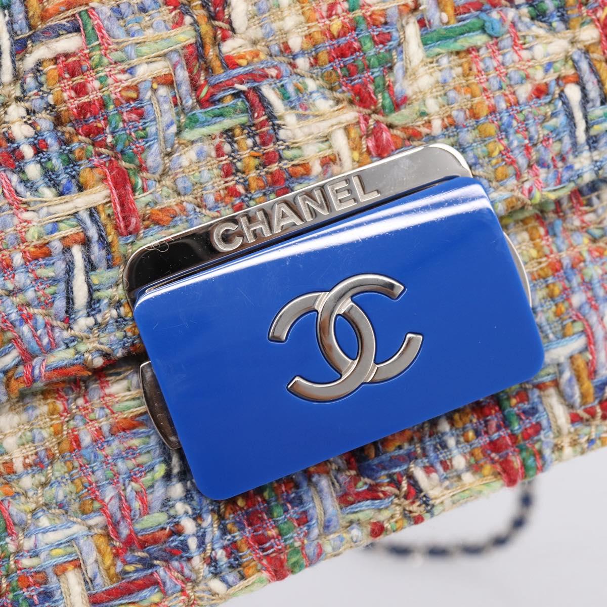 CHANEL Chain Shoulder Bag Tweed Multicolor Silver CC Auth 196363SM