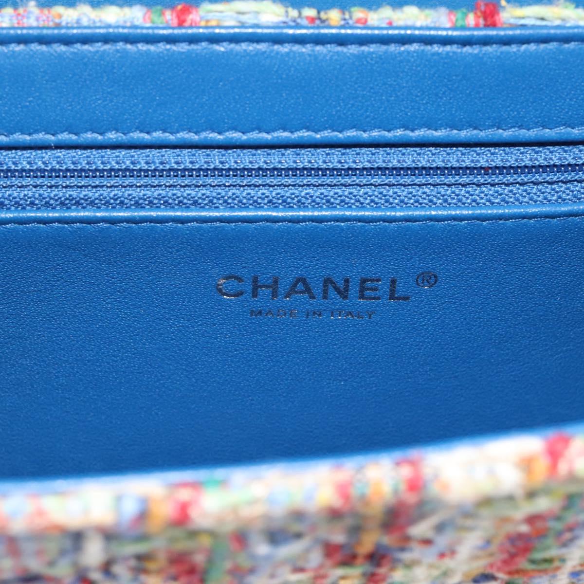 CHANEL Chain Shoulder Bag Tweed Multicolor Silver CC Auth 196363SM