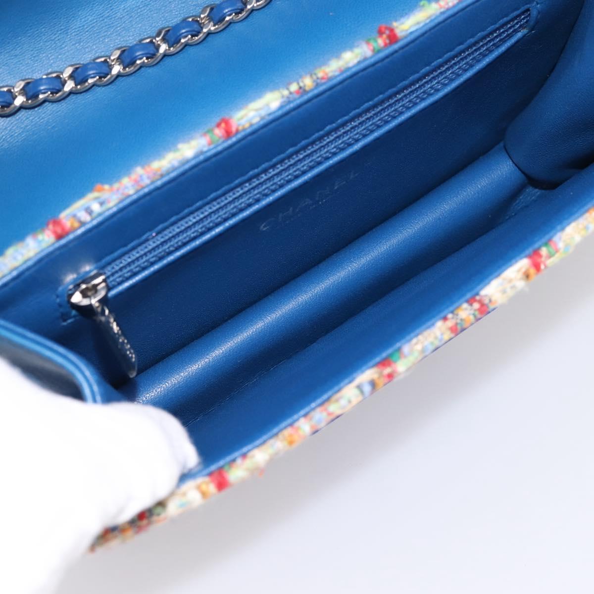 CHANEL Chain Shoulder Bag Tweed Multicolor Silver CC Auth 196363SM